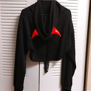 Dolls Kill Black Cropped Devil Horn Hoodie